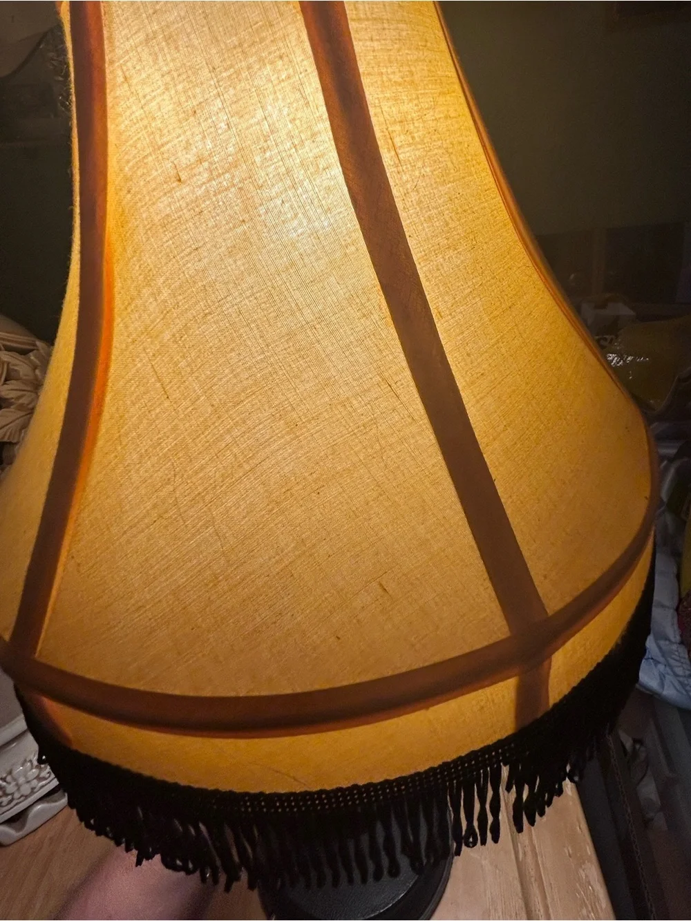 Vintage-Inspired Christmas Story Fishnet Leg Table Lamp with Gold Shade